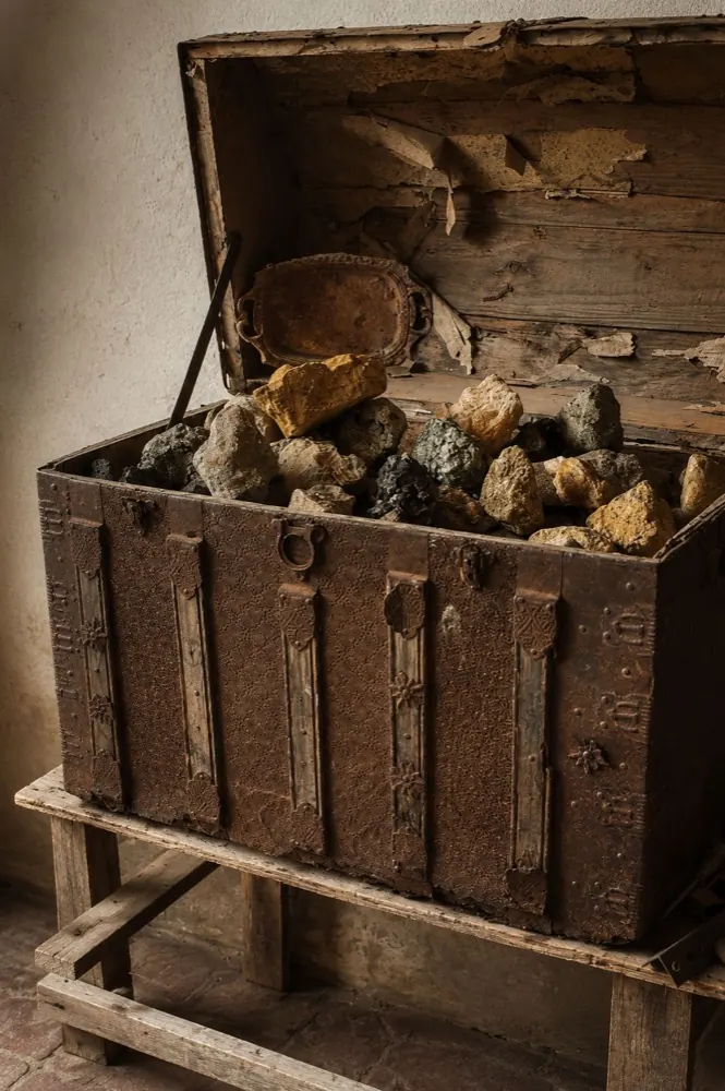 Baúl de minerales en exhibición